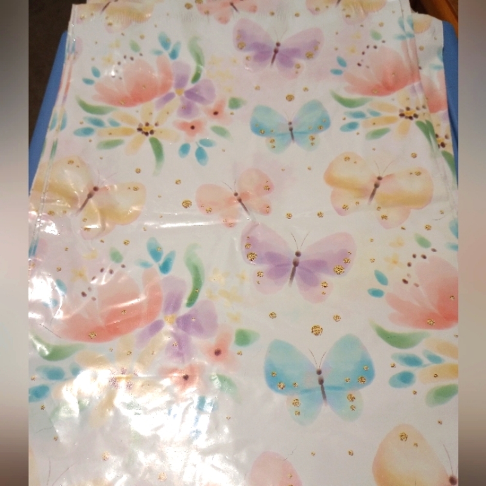 15 PC 10x13  White Multi Colored Butterfly Polymailers
